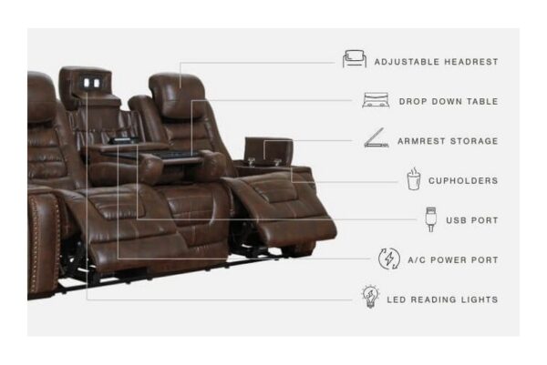 Game Brown Dark Pwr Rec Sofa With Adj Headrest - Image 4