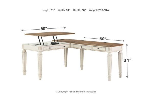 Realyn White / Brown L Shaped Desk With Lift Top - Image 2