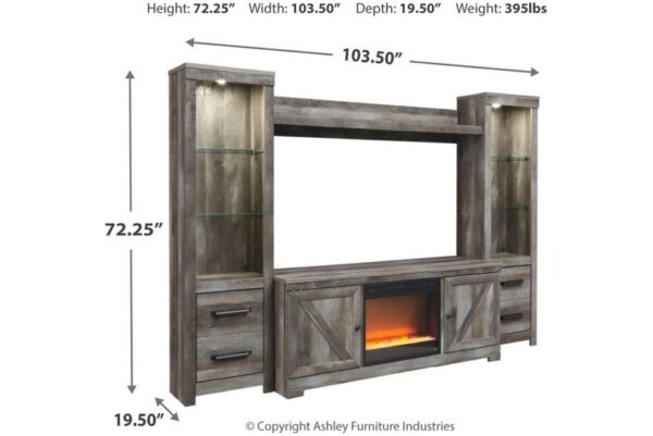 Wynnlow Gray 5 Pc. Entertainment Center 63" TV Stand With Fireplace Insert Glass/Stone - Image 5