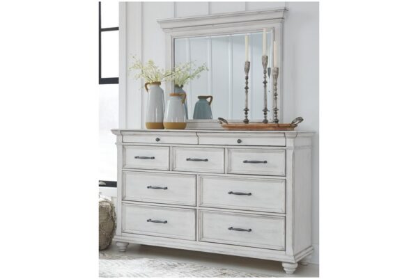 Kanwyn Whitewash 8 Pc. Dresser, Mirror, Chest, California King Panel Bed With Storage Bench, 2 Nightstands - Image 8