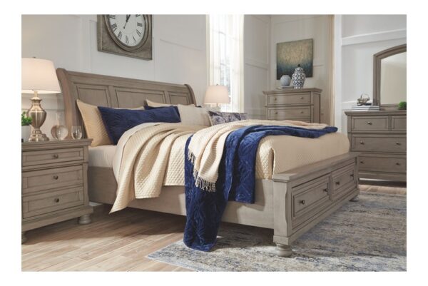 Lettner Light Gray 5 Pc. Dresser, Mirror, Queen Sleigh Bed With 2 Storage Drawers - Image 3