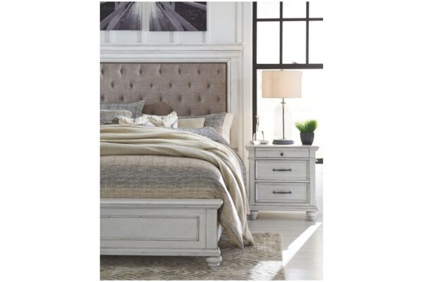 Kanwyn Whitewash 7 Pc. Dresser, Mirror, Queen Upholstered Panel Bed, 2 Nightstands - Image 3