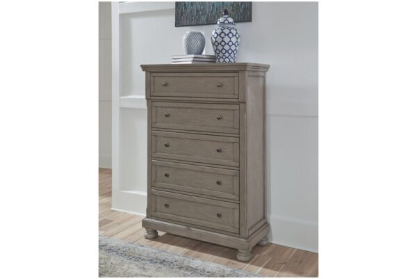 Lettner Light Gray 6 Pc. Dresser, Mirror, Chest, King Panel Bed - Image 5