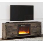 Trinell Brown 72″ TV Stand With Fireplace Insert Glass/Stone