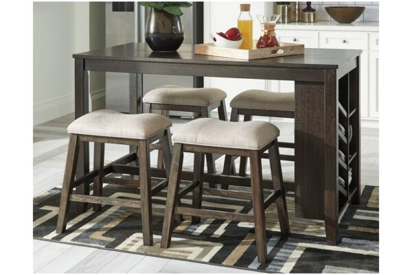 Rokane Brown 5 Pc. Counter Table, 4 Upholstered Stools