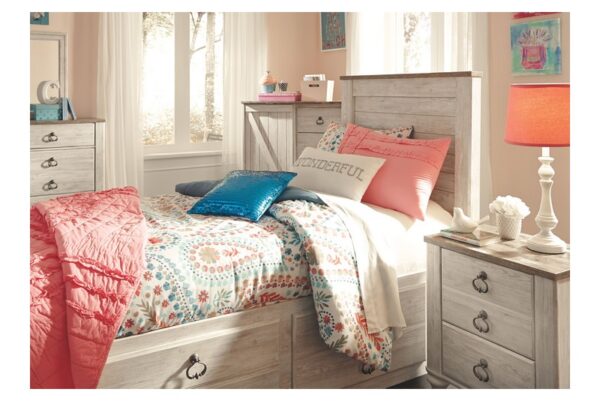 Willowton Whitewash Twin Panel Bed With 2 Storage Drawers - Image 2