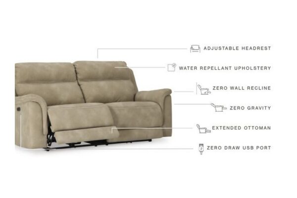 Next gen Durapella Sand 2 Seat Pwr Rec Sofa Adj Hdrest - Image 4