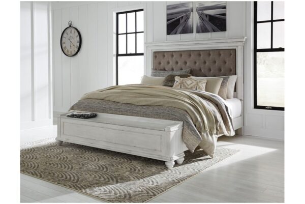 Kanwyn Whitewash 8 Pc. Dresser, Mirror, Chest, King Upholstered Bed With Storage Bench, 2 Nightstands - Image 8