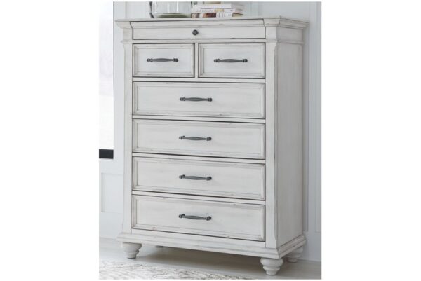 Kanwyn Whitewash 7 Pc. Dresser, Mirror, Queen Upholstered Panel Bed, 2 Nightstands - Image 4