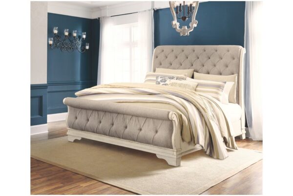 Realyn Two tone 5 Pc. Dresser, Mirror, King Upholstered Sleigh Bed - Image 3