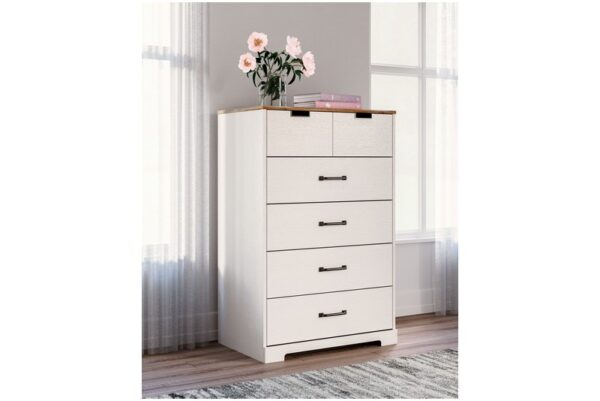 Vaibryn White / Brown / Beige Five Drawer Chest Vinyl Wrapped - Image 2