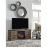 Trinell Brown TV Stand With Electric Fireplace