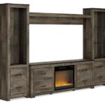 Trinell Brown 4 Piece Entertainment Center With 72″ TV Stand And Glass/Stone Fireplace Insert