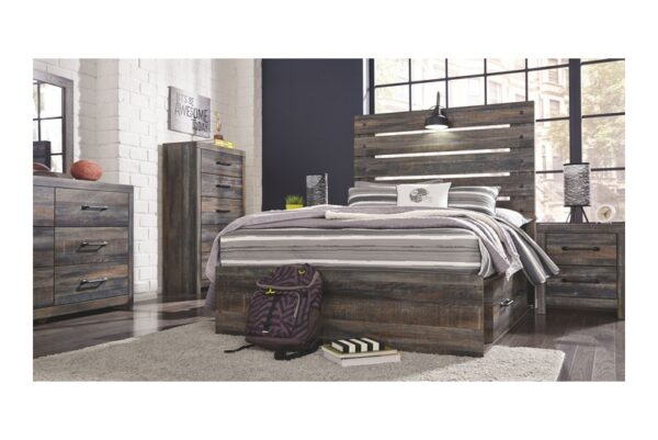 Drystan Brown / Beige Full Panel Bed With 4 Side Drawers - Image 3