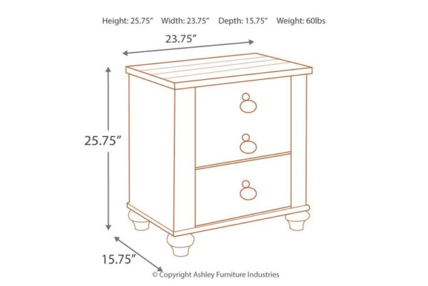 Willowton Brown / Beige / White Two Drawer Night Stand - Image 3