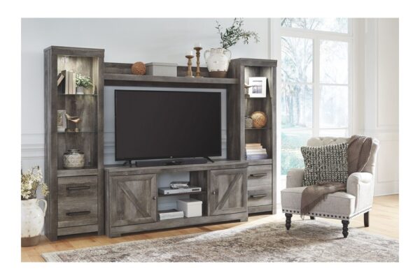 Wynnlow Gray 5 Pc. Entertainment Center 63" TV Stand With Fireplace Insert Glass/Stone - Image 4