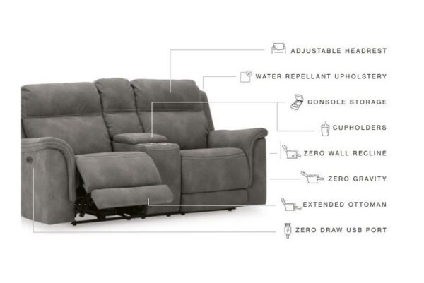 Next gen Slate Power Reclining Loveseat With Console/Adj Hdrst - Image 5