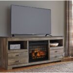 Trinell Brown 63″ TV Stand With Glass/Stone Fireplace Insert