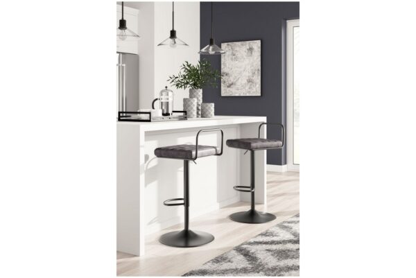 Strumford Gray / Black Tall Swivel Barstool (Set of 2) With Metal Bar Back - Image 2