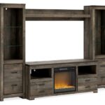 Trinell Brown 4 Piece Entertainment Center With 63″ TV Stand And Glass/Stone Fireplace Insert