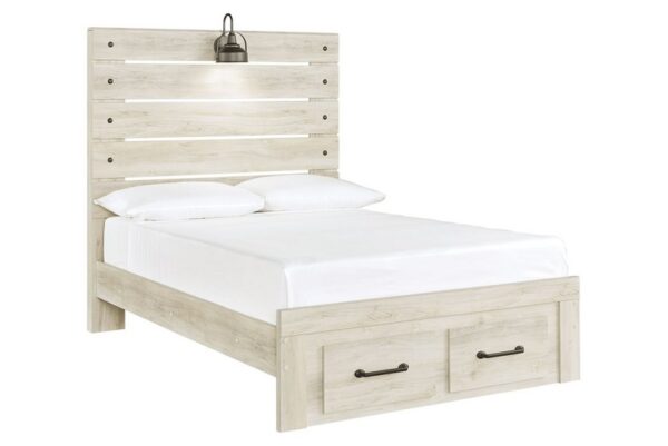 Cambeck Whitewash Full Panel Bed With 2 Storage Drawers - Image 3