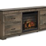 Trinell Brown 72″ TV Stand With Faux Firebrick Fireplace Insert