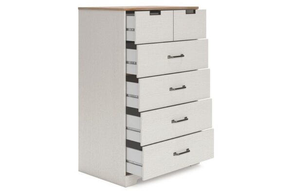 Vaibryn White / Brown / Beige Five Drawer Chest Vinyl Wrapped - Image 3