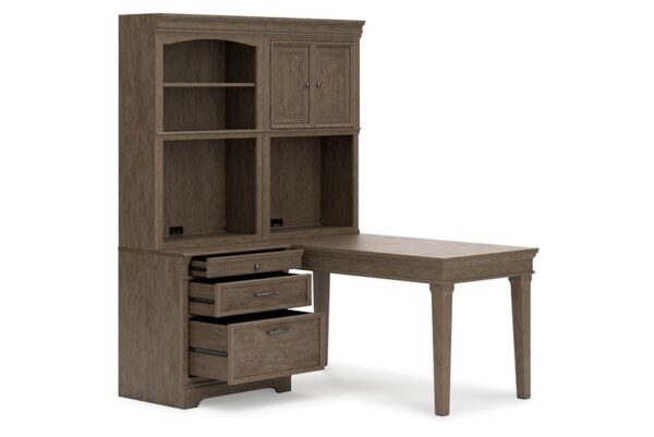 Janismore Weathered Gray Desk With Bookcase Wall Unit - Image 3