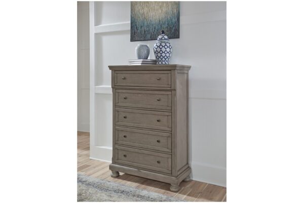 Lettner Light Gray 8 Pc. Dresser, Mirror, Chest, King Sleigh Bed With 2 Storage Drawers, 2 Nightstands - Image 4