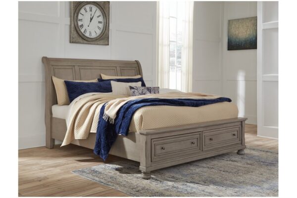 Lettner Light Gray 8 Pc. Dresser, Mirror, Chest, King Sleigh Bed With 2 Storage Drawers, 2 Nightstands - Image 2