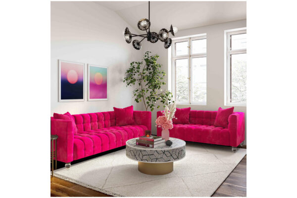 Bea Velvet Loveseat Hot Pink - Image 6