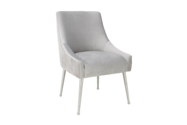 Beatrix Pleated Velvet Side Chair Silver Legs Light Gray - Image 3