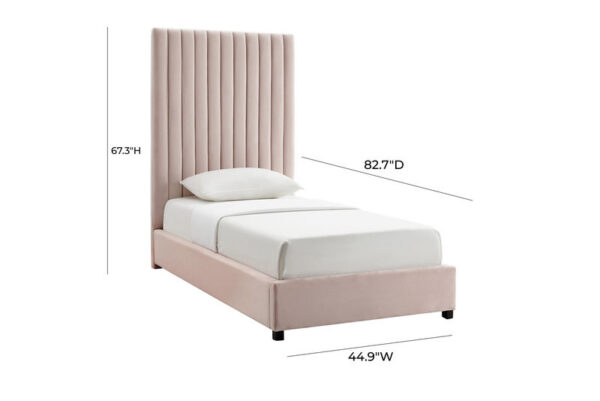 Arabelle Twin Velvet Bed Blush - Image 5