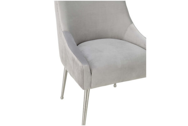 Beatrix Pleated Velvet Side Chair Silver Legs Light Gray - Image 6